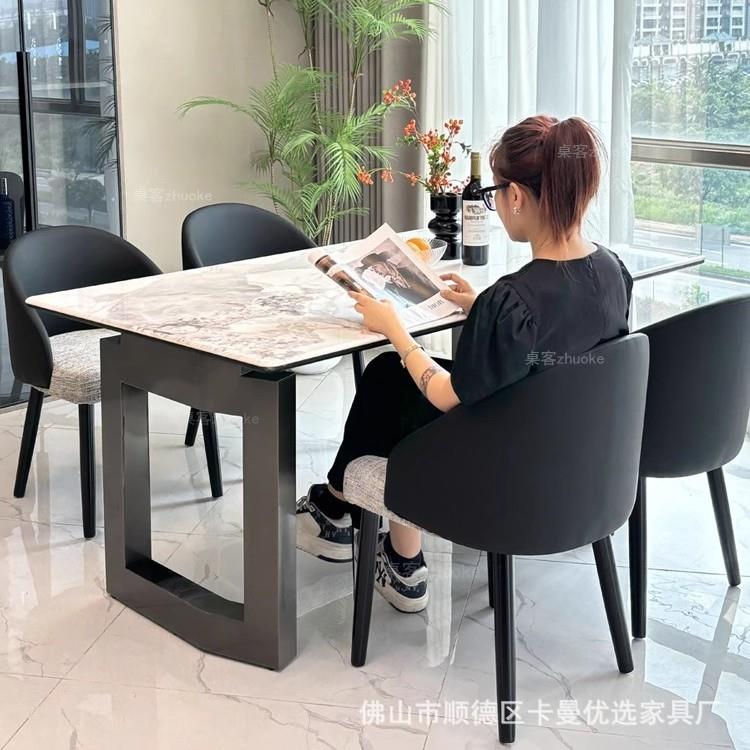 轻奢微晶石餐桌椅高端组合现代简约奢石天然大理石超晶石网红餐桌