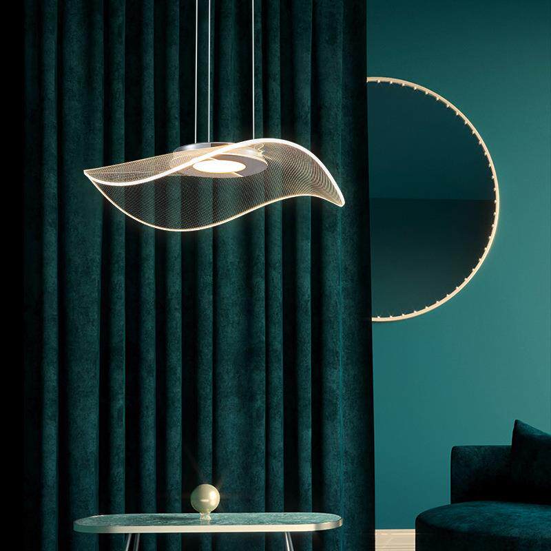 现代简约餐厅荷叶吊灯北欧卧室led餐桌饭厅灯创意草帽设计吧台灯