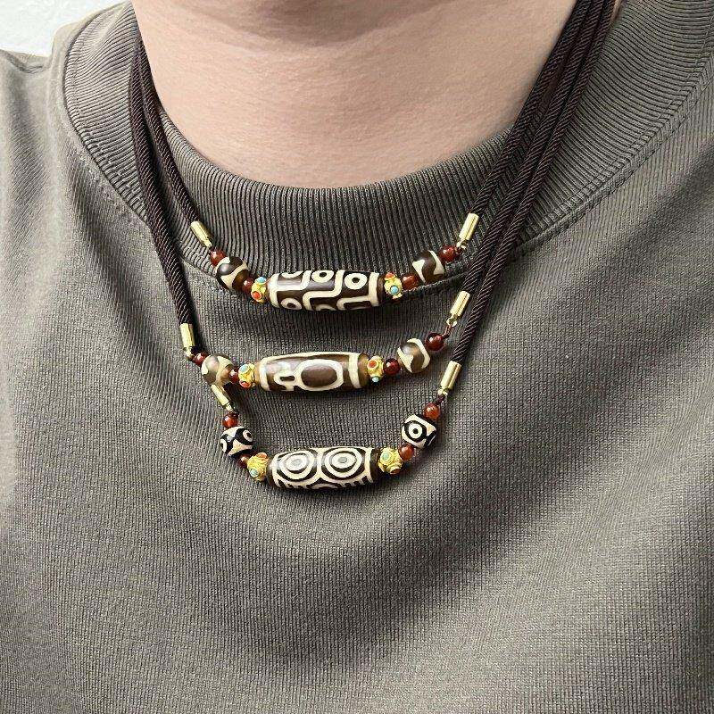 天珠项炼民族风藏式小众设计感男女情侣九眼六眼财神新中式覆古潮
