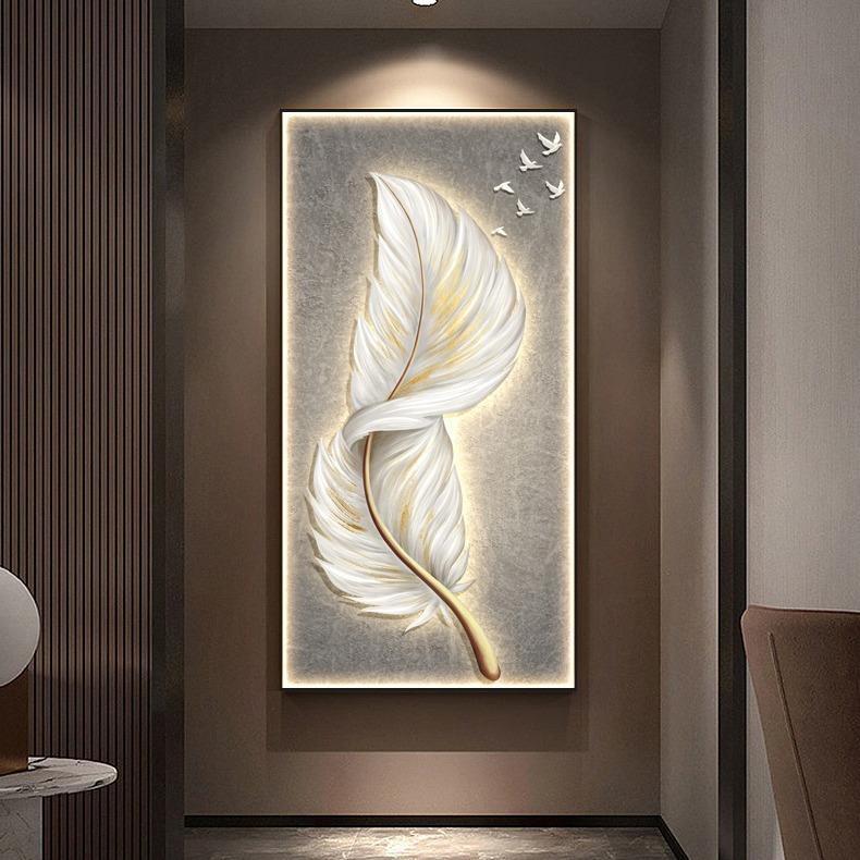 日照金山玄关装饰画led灯入户正对门挂画轻奢高级感走廊过道壁画