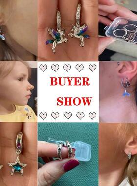 Hoop Earrings 925 Sterling Silver Starry Moon Feather Blue S