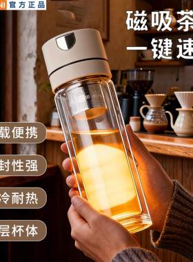 茶杯男士泡茶2025新款磁吸茶水分离水杯磁弹一键速开双层玻璃杯子