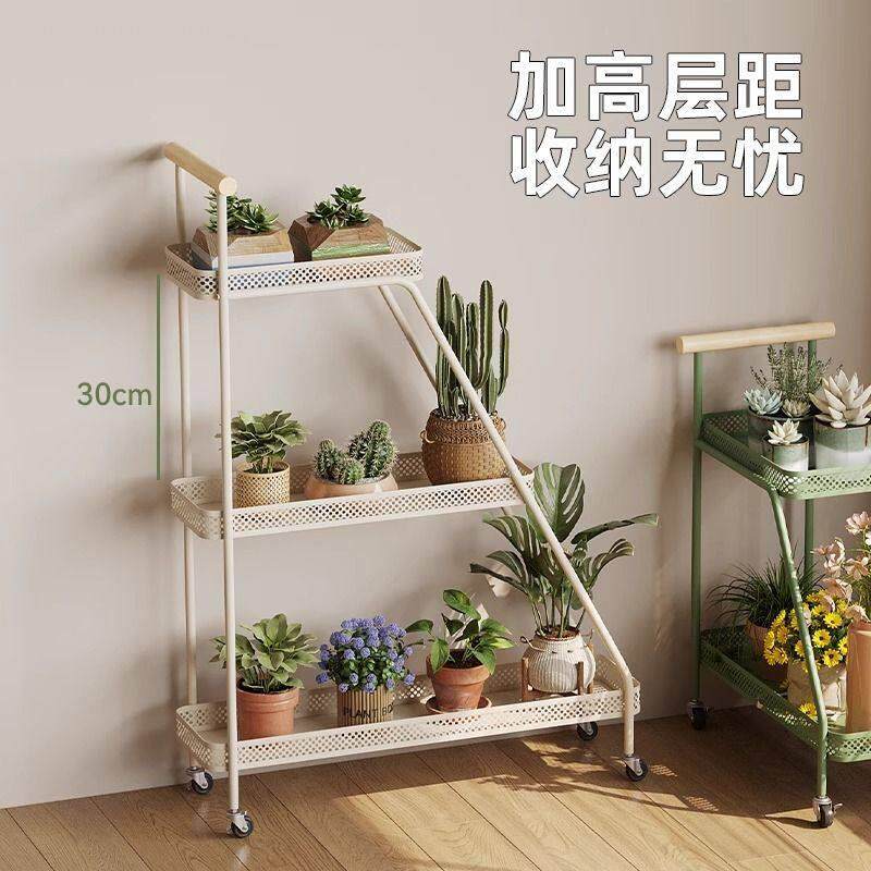 多肉花架置物架铁艺多层可移动带滑轮阳台室内客厅落地花架多肉架