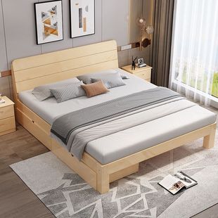 实木床1.5米双人床1.8出租房家用简易单人床1.2床架直销 新款