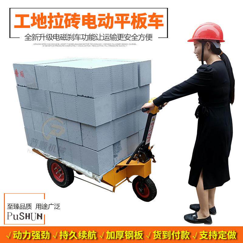 建筑工地运输电动平板车水泥搬运车仓库拉货载重王三轮平板拉砖车