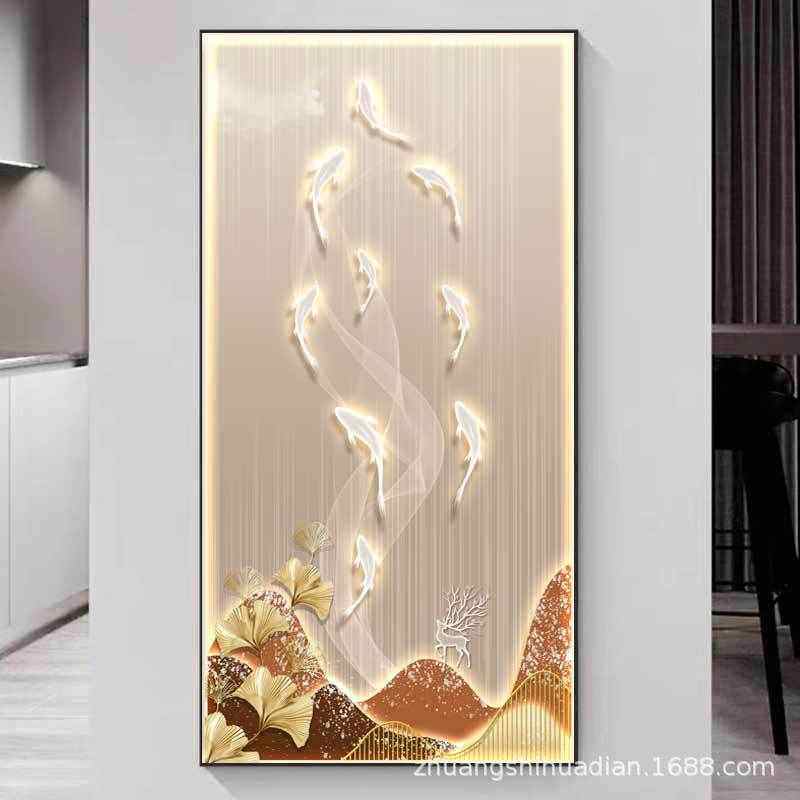 九鱼图玄关画入户装饰画走廊过道壁画客厅正对门背景挂画晶瓷画,家居饰品,现代装饰画,淘宝优惠券,粉丝福利购,淘宝优惠卷