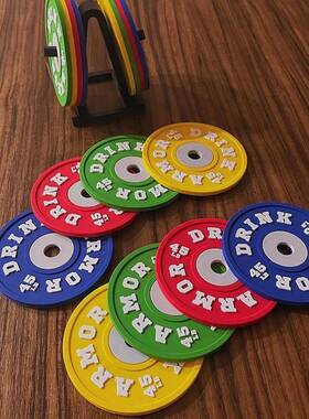Set of 4 Weight Plate Coaster 跨境防滑硅胶杯垫 举重铁饼杯垫