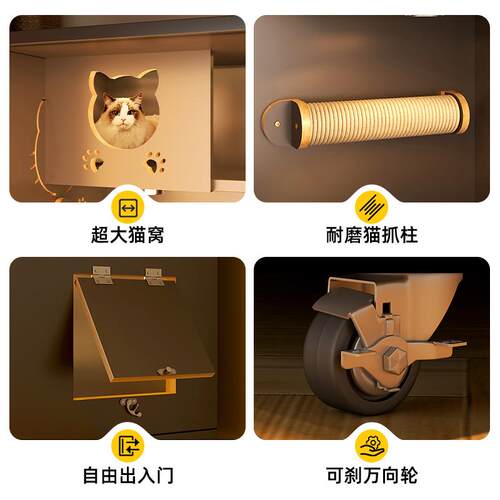 实木猫别墅公寓木质猫柜猫屋宠物猫笼舍家用室内多层猫爬架木屋