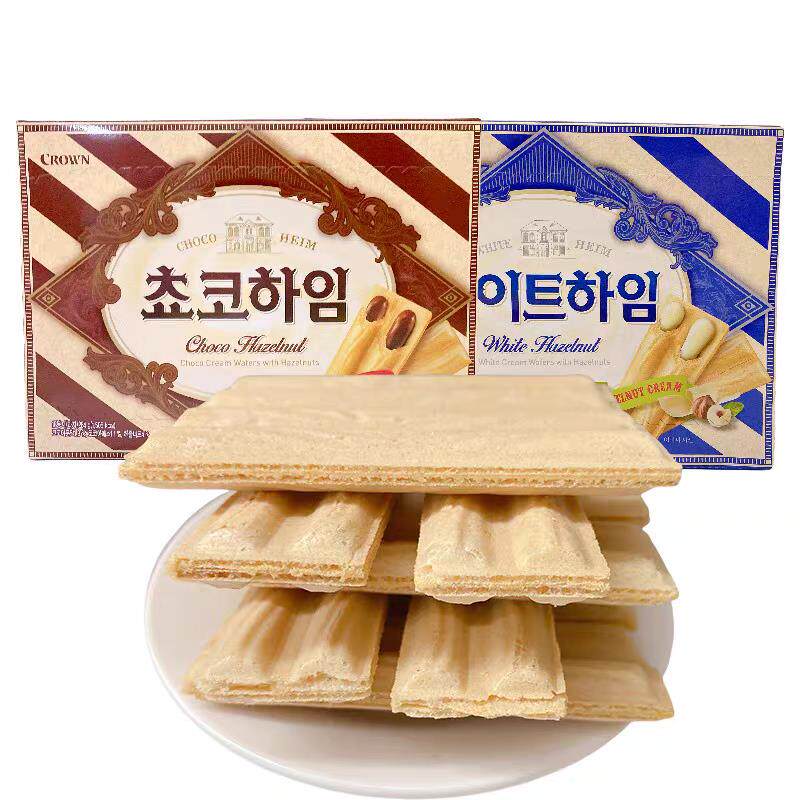 韩国进口休闲零食品 克丽安奶油榛子瓦 夹心饼干蛋卷大盒284g包邮