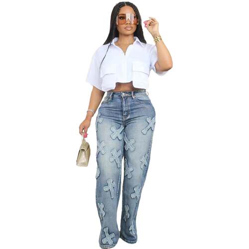 Women's Plain Flap Pocket Button Front Crop Shirt Casual