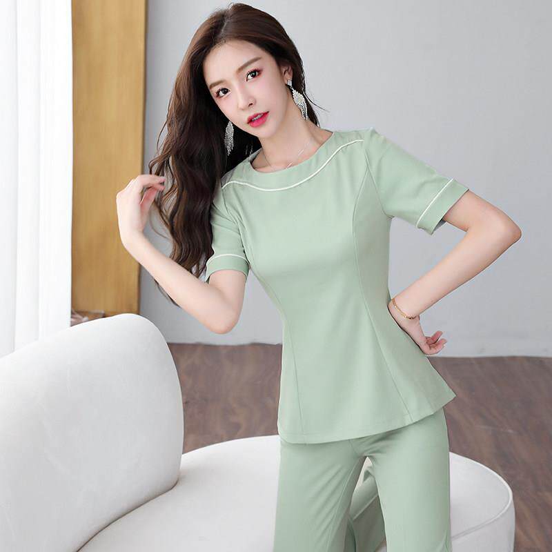 美容师工作服女高端气质美容院养生馆短袖连衣裙足浴足疗技师大码