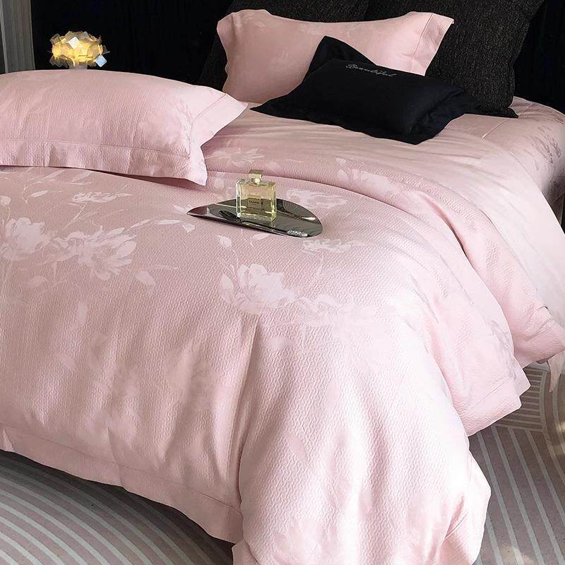 秋冬款轻奢风厚织100S全棉床盖款四件套绗缝花卉提花被套床上用品