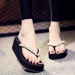 2023新款 外穿松糕底防滑沙滩鞋 夏 时尚 人字拖女厚底坡跟夹脚凉拖鞋