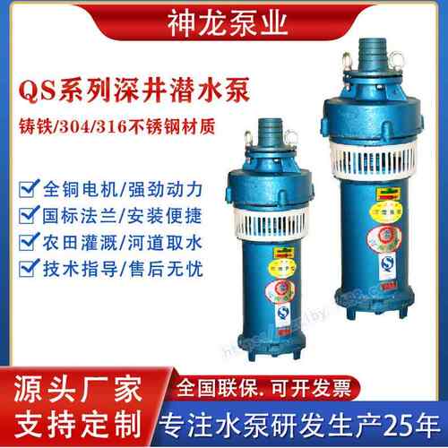 神龙QS潜水深井泵大流量高扬程水浸式潜水泵景观喷泉井用潜水泵