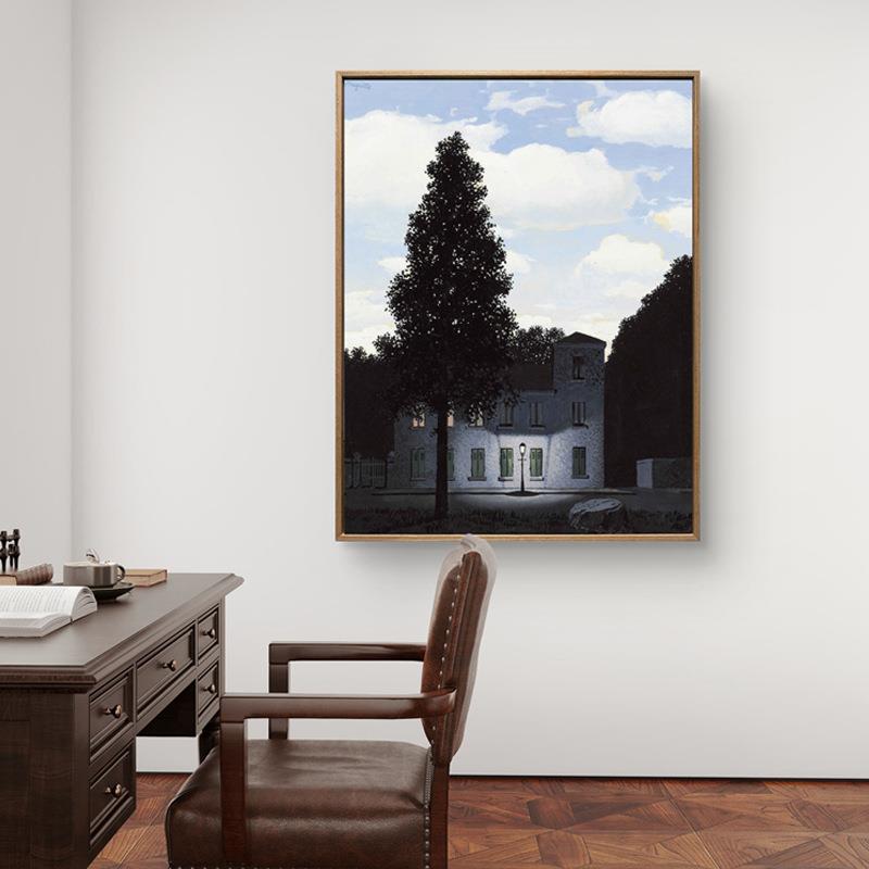 光之帝国 马格利特装饰画超现实主义名画餐客厅酒店玄关墙壁挂画