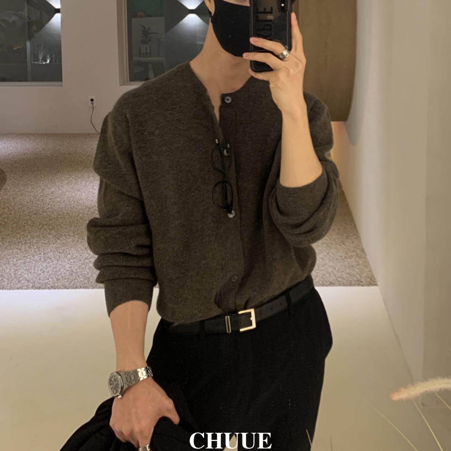 CHUUE/薄款针织开衫男2026韩版潮流圆领毛衣高级感休闲针织开衫