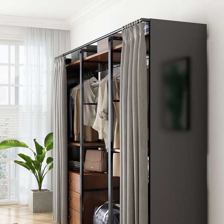 防尘帘步入式衣柜架开放式衣帽间置物架铁艺组合卧室落地挂衣架子