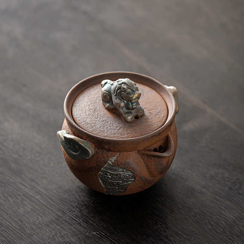 老岩泥鎏银祥云醒狮壶家用复古手抓壶泡茶专用纯手工茶具,餐饮具,茶壶,淘宝优惠券,粉丝福利购,淘宝优惠卷