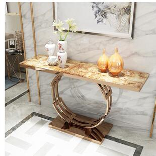 不代锈钢大理玄关桌台时尚 轻隔断石桌现走廊过道置GUS物奢架靠墙