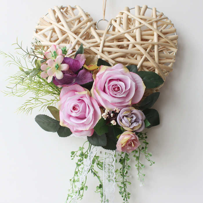 节日绢花仿真心形绢布婚礼出口门家居装饰直销花环饰门环爱工厂