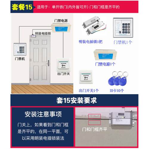 门禁电子门锁消防门磁力锁电插锁套装防火门密码刷卡一体磁吸锁