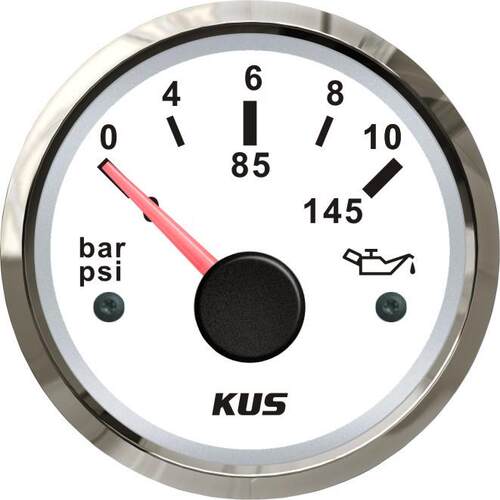 KUS油压表 0-10bar 12/24V 船用车用房车通用游艇配件 黑色/白色
