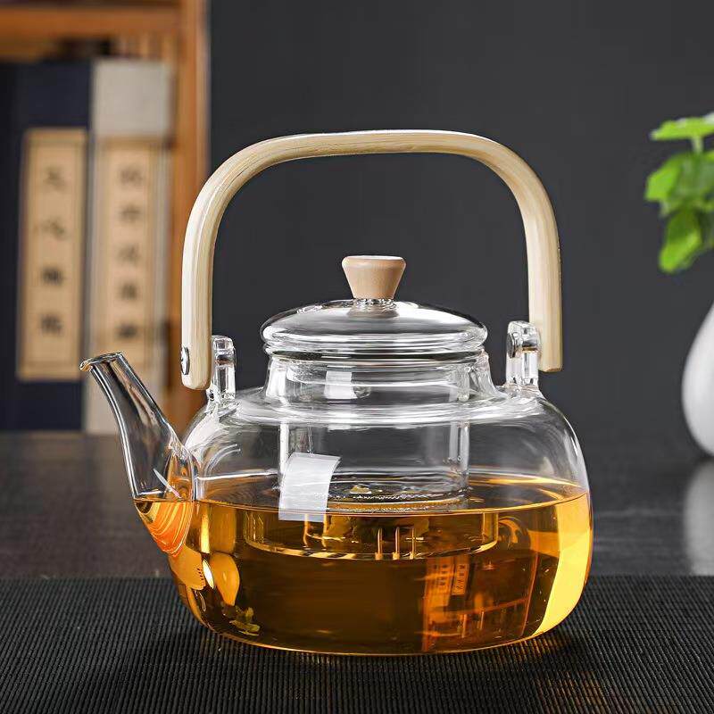 高硼硅耐热玻璃竹把方提梁壶烧水煮茶壶家用过滤大容量玻璃泡茶壶