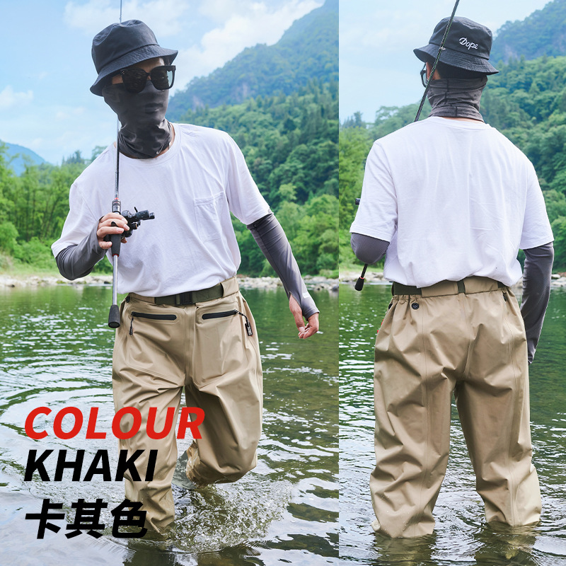 齐腰涉水裤腰裤路亚赶海水裤溪流钓半身连体防水钓鱼服尼龙下水裤