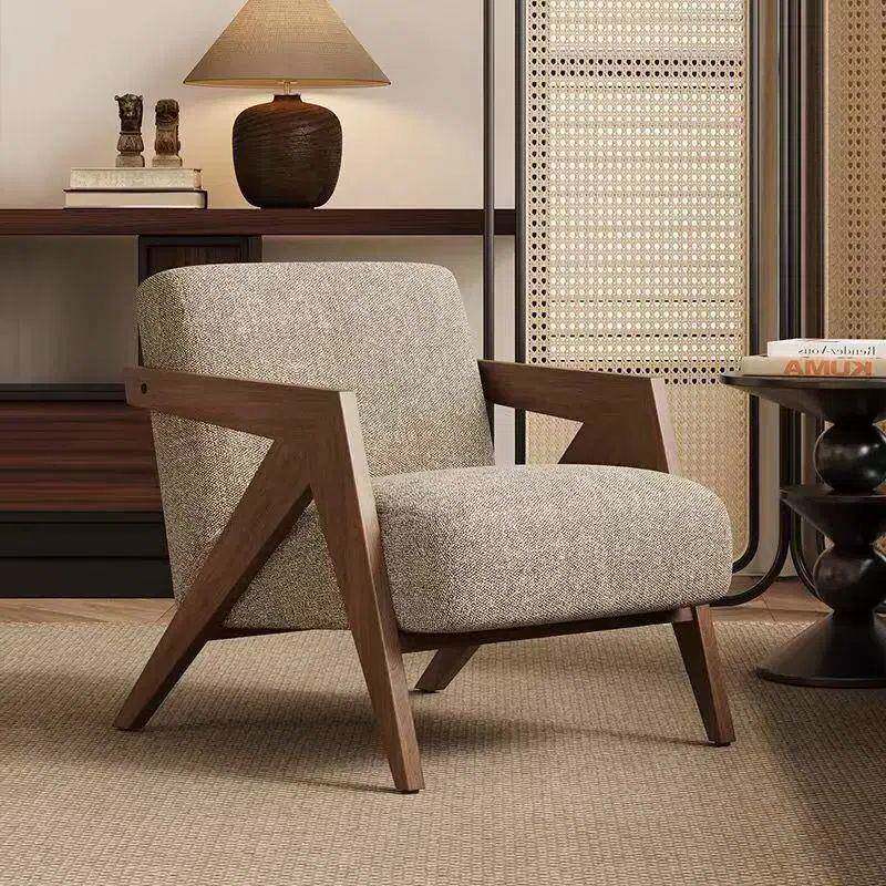 复古实木单人沙发椅法式中古客厅阳台休闲椅子实木懒人沙发椅