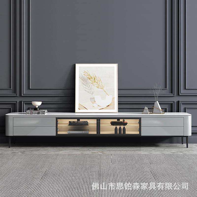 岩电视柜茶几组合套装CJ-040轻奢岩风现代简板约小型户客厅加高板