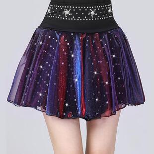 拉丁舞服装新款幻彩烫钻短裙子三步踩跳舞裙演出服吉特巴恰恰舞蹈