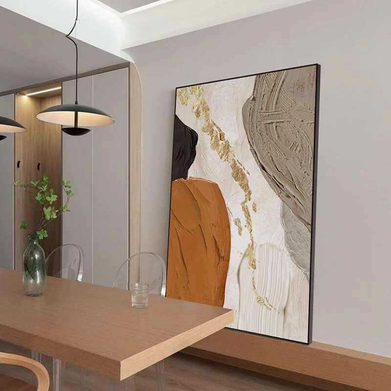 抽象油画金箔客厅装饰画画背景玄关挂画手绘奢墙纯轻黑白沙发肌理