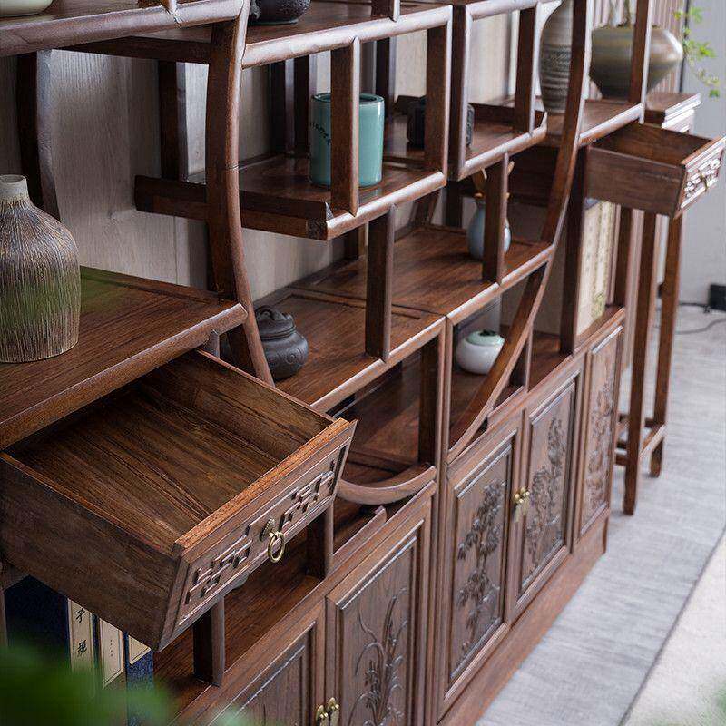 中式实木菠萝格木博古架多宝阁书架展示架酒架隔断玄关柜客厅新款