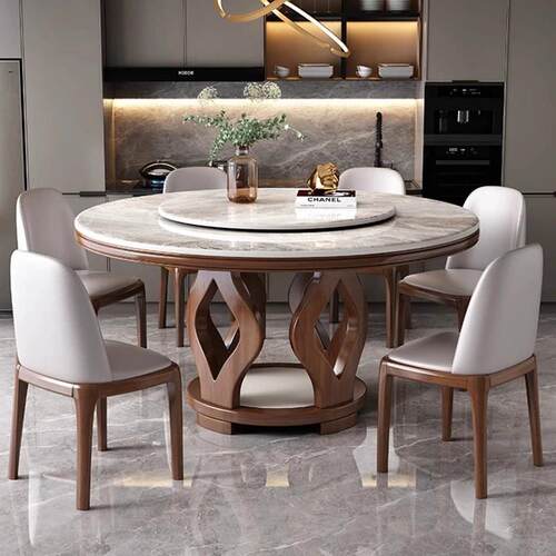 实木岩板餐桌椅组合2025新款酒店大圆桌现代简约家用小户型饭桌子