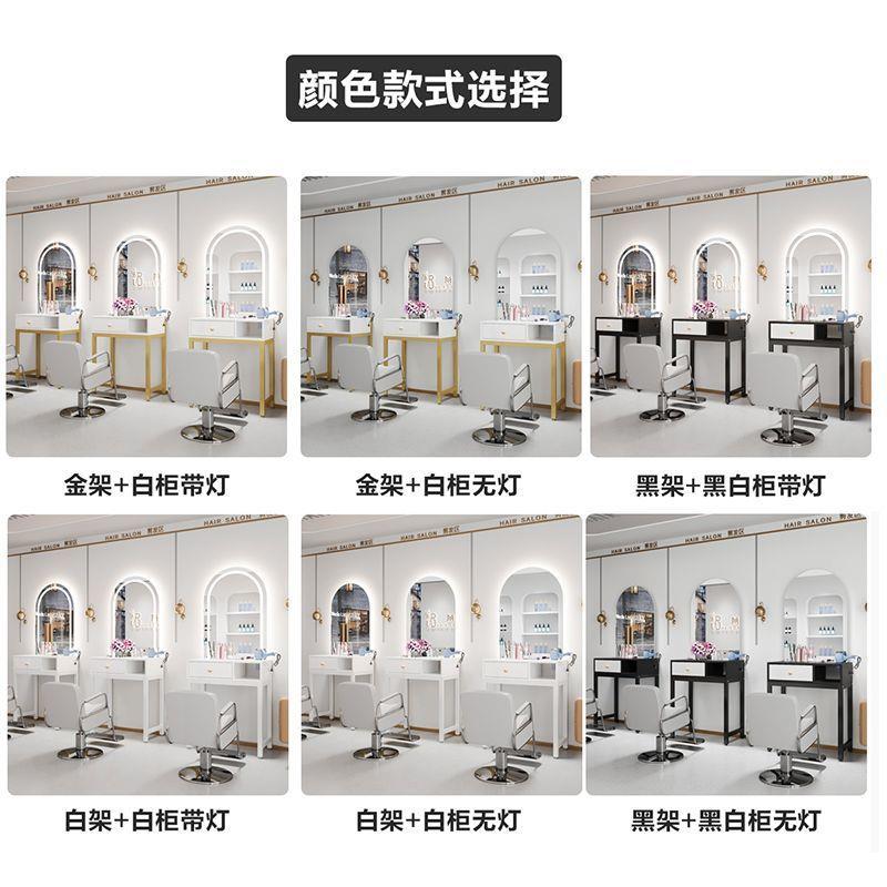 理发店专用镜子网红款镜台美发店带灯镜发廊专用免打孔一体剪发镜