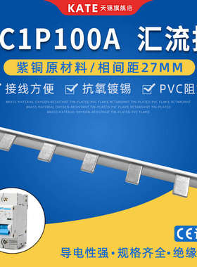 NC型1P100A电气汇流排 紫铜DZ158空开连接排27mm间距断路器接线排