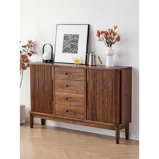 北欧全实木边柜茶水柜黑胡桃木餐边柜樱桃木原木玄关储物酒柜收纳