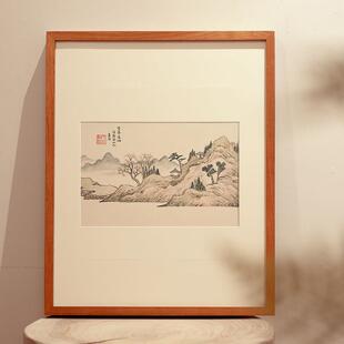 山水画新中式装饰画实木框装裱水墨日式卧室客厅餐厅民宿风景挂画