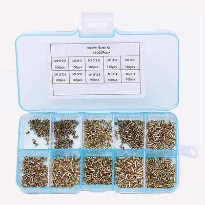 1000Pcs盒装黄铜孔管铆钉双面Pcb电路板空心铆钉螺母Gb876