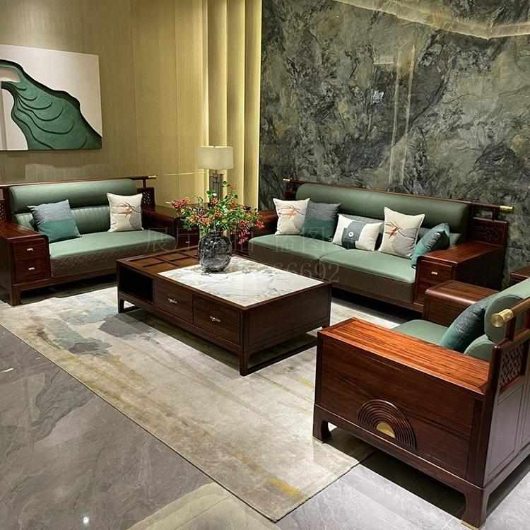 新中式实木沙发客厅高端现代禅意真皮沙发时尚别墅红木家具定制AM