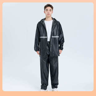套 耐磨骑行雨衣雨裤 Θ男女式 牛津布黑色藏青色加厚雨衣反光分体式