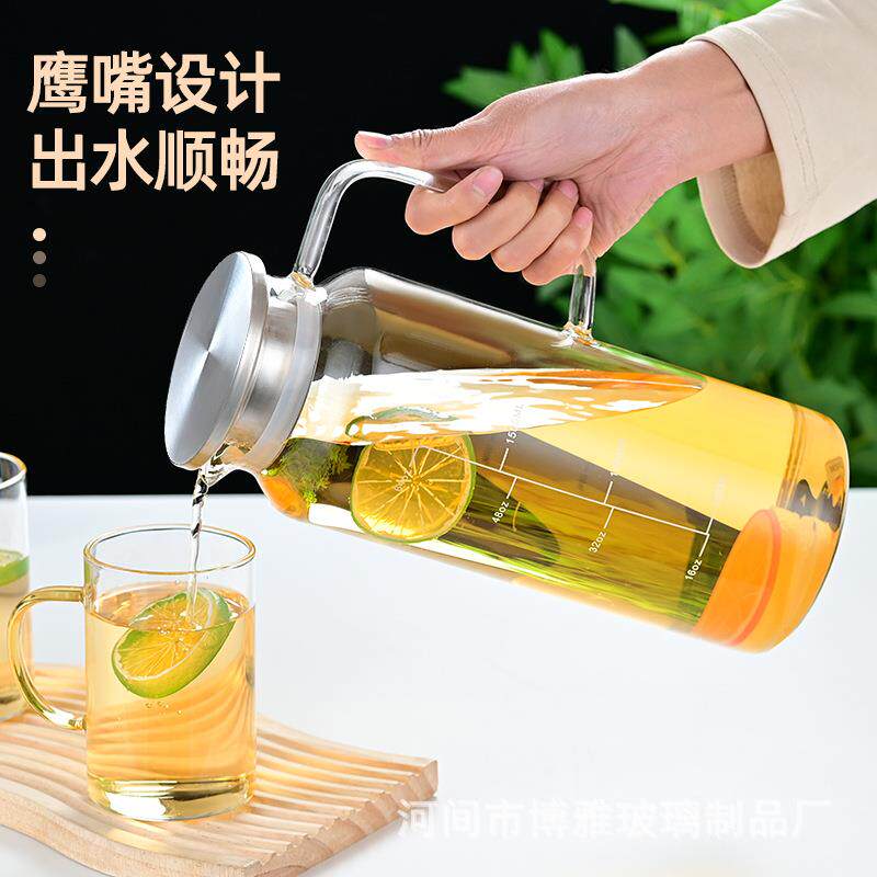 家用刻度凉水壶套装大容量透明玻璃壶餐饮店耐高温防爆茶水壶