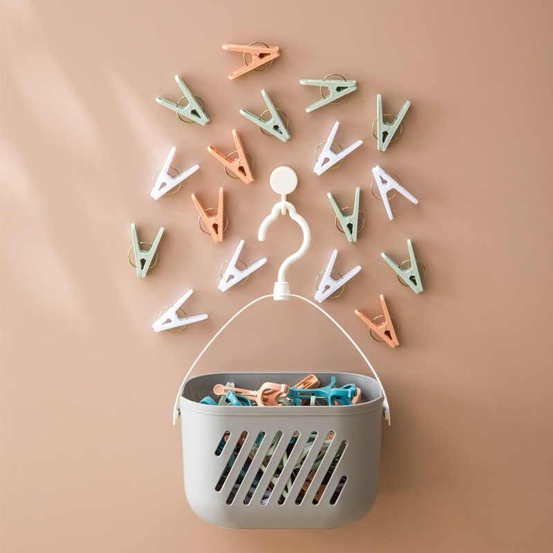 30个装防风夹晾衣夹内衣袜子塑料小夹子带收纳篮多功能衣服晾晒夹,收纳整理,夹子,淘宝优惠券,粉丝福利购,淘宝优惠卷