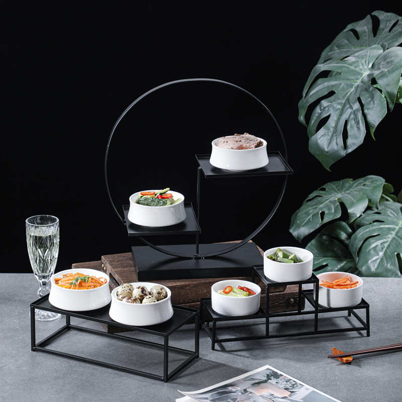 酒店三款展示架酒店冷菜盘组合特色铁艺展示架凉菜摆盘创意点心碗