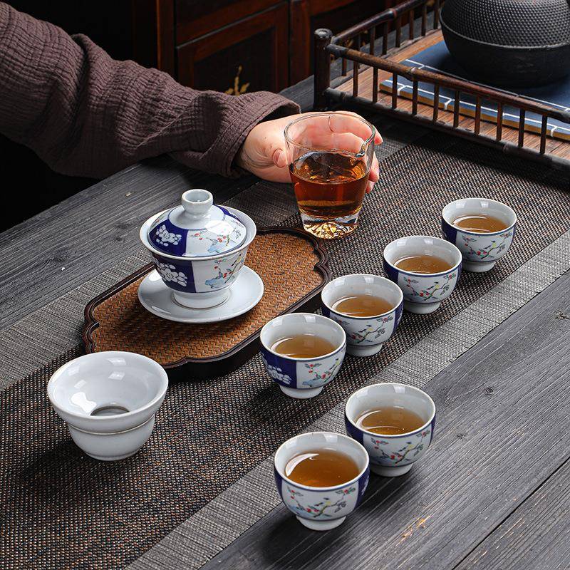 复古斗彩青花茶具套装高档仿古冰灰釉茶具古代皇帝御用陶瓷茶器