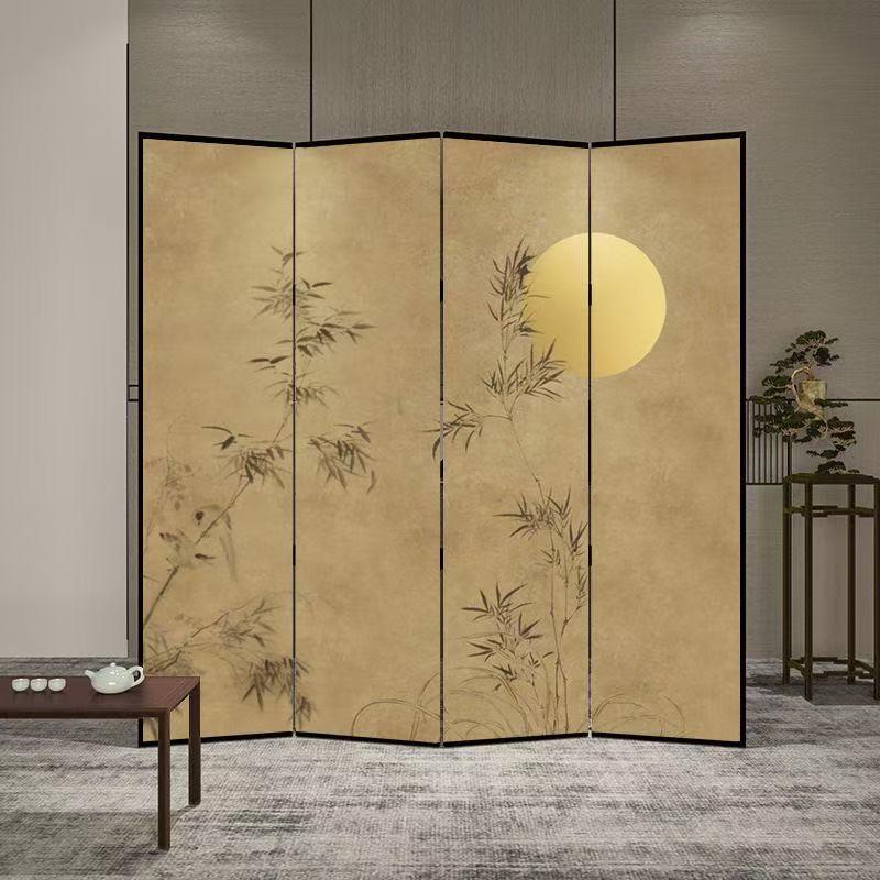 新中式屏风隔断客厅遮挡玄关茶室装饰简易可折叠移动竹子双面折屏
