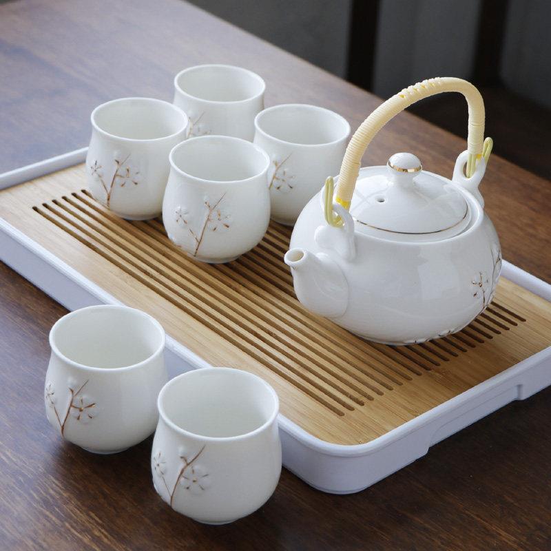 手工描金景德镇提梁陶瓷茶具套组家用现代简约客厅茶壶茶杯送托盘