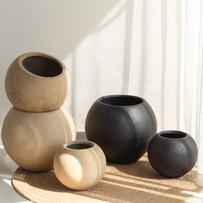 圆形水泥花盆室内落地装饰绿植盆栽花器简约客厅民宿阳台别墅摆设