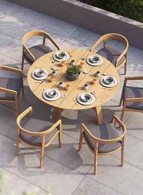 户外桌椅庭院柚木桌椅别店室墅外实木餐花户园酒家FCMJ-5具外休闲