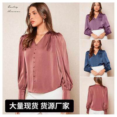 Hooded shirt, women's color satin style top, women's
